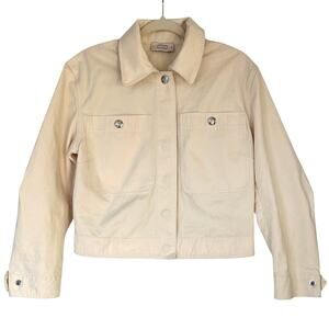 AYR The Very Thing Cropped Canvas Jacket Cream Cotton Snap Front Size XS
